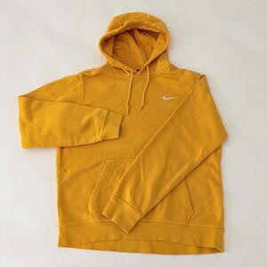 NIKE Mustard Yellow Hoodie Mens Medium Kangaroo Pocket Fleece Lining
